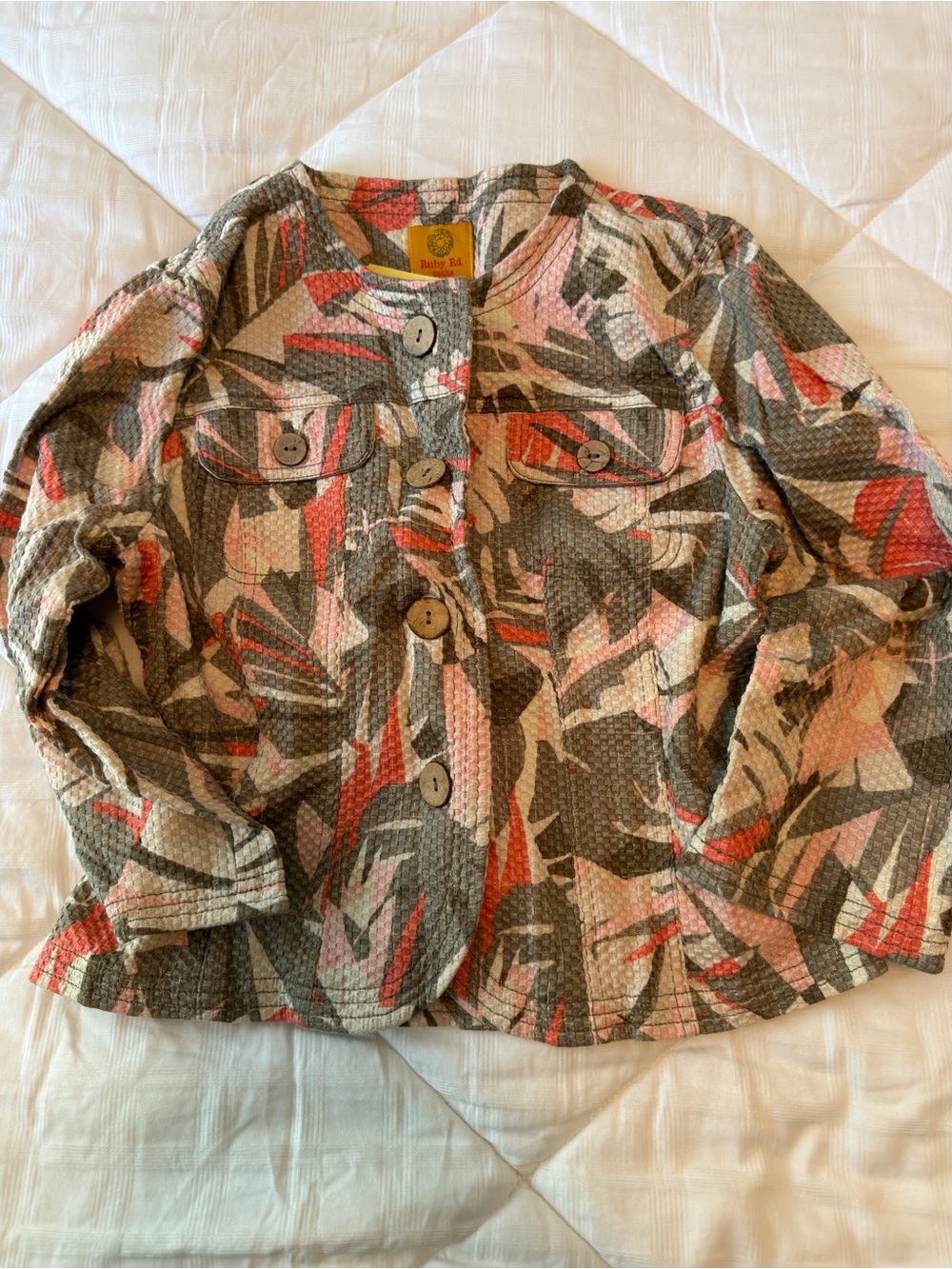 Ruby Red Textured Cotton Jacket Button-Front Size 6 Petite